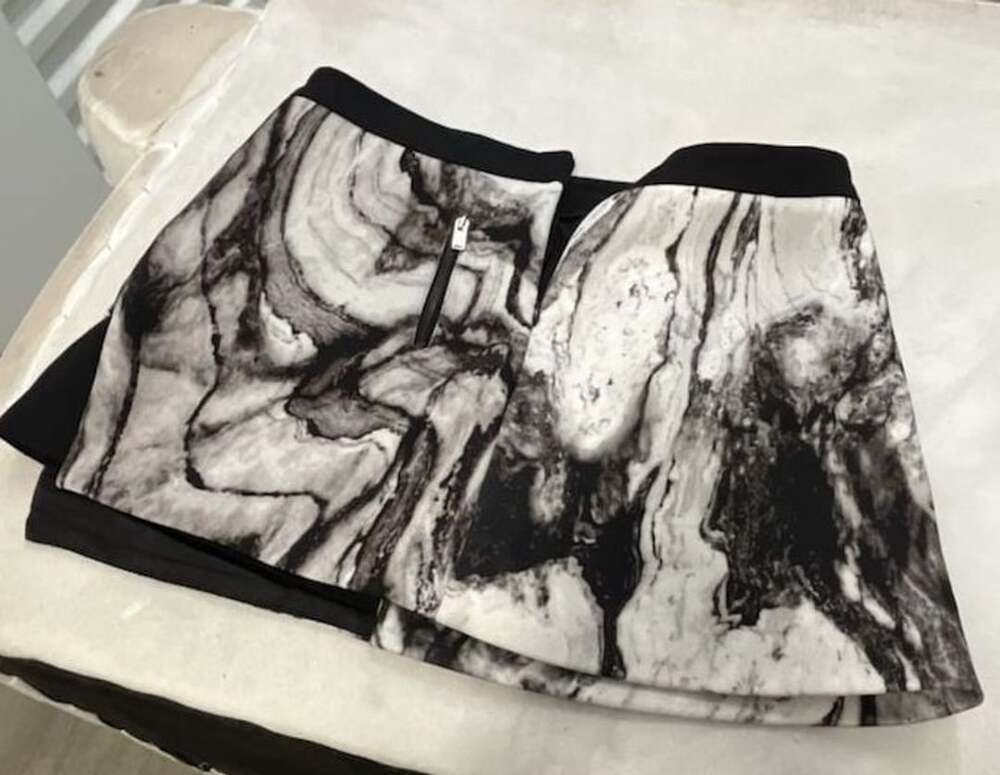 Zara Basic Black and White Marble Print Asymmetrical Scuba Mini Skirt Size L